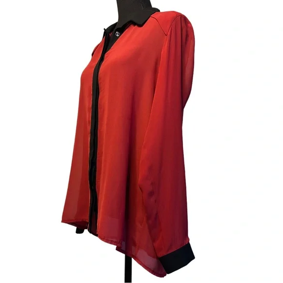 ✨Red & Black Sheer Blouse – Size M - Picture 4 of 10